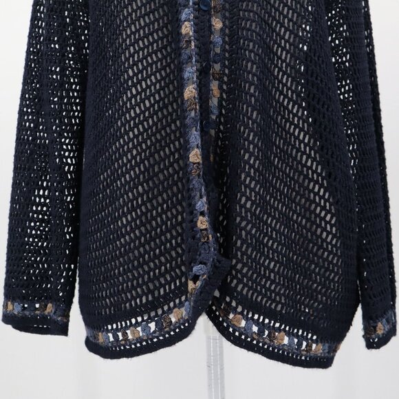 Norton Mcnaughton Open Knit Cardigan Womens M Navy Grannycore Cottagecore Boho - Picture 11 of 16